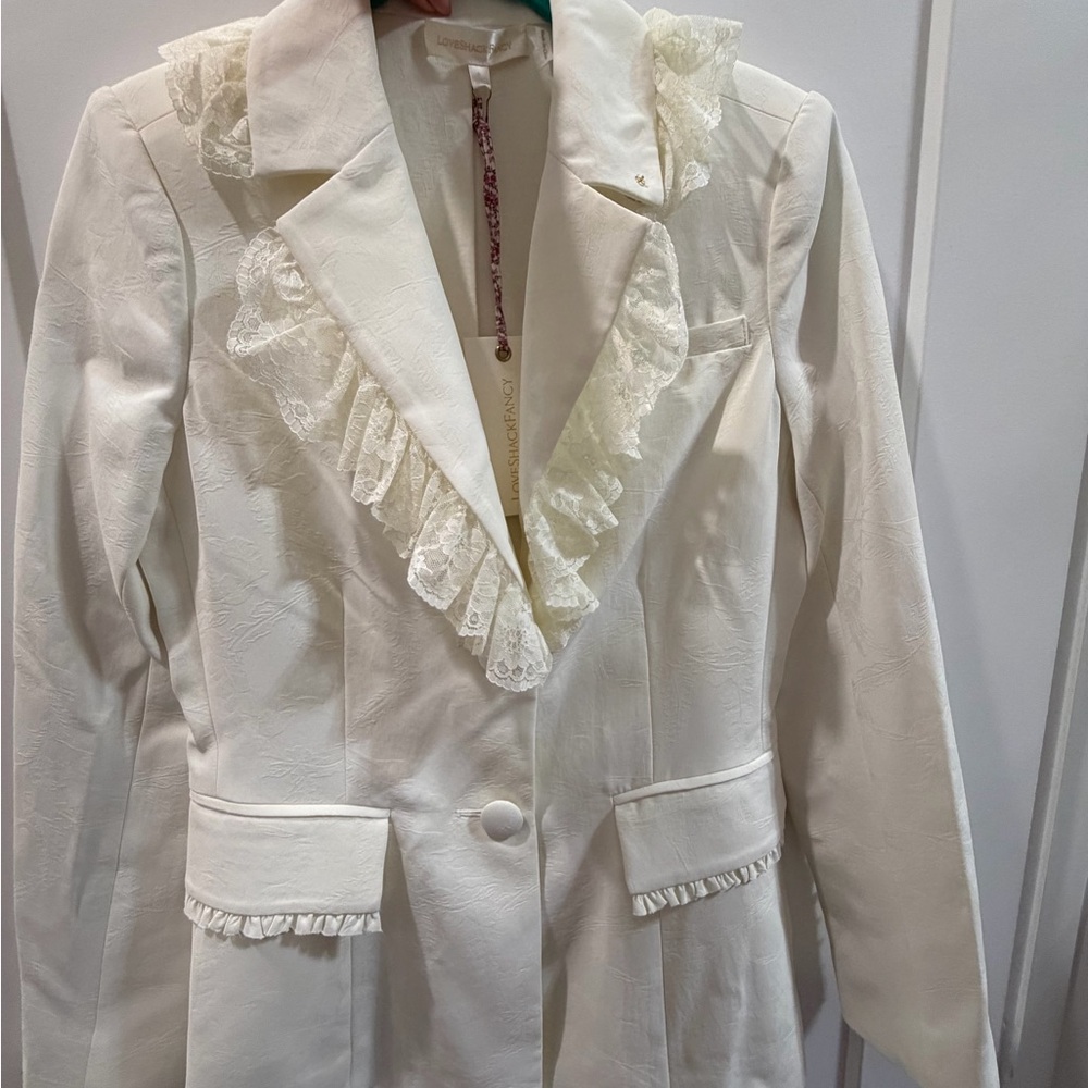 LoveShackFancy Ivory Lace-Trim Blazer